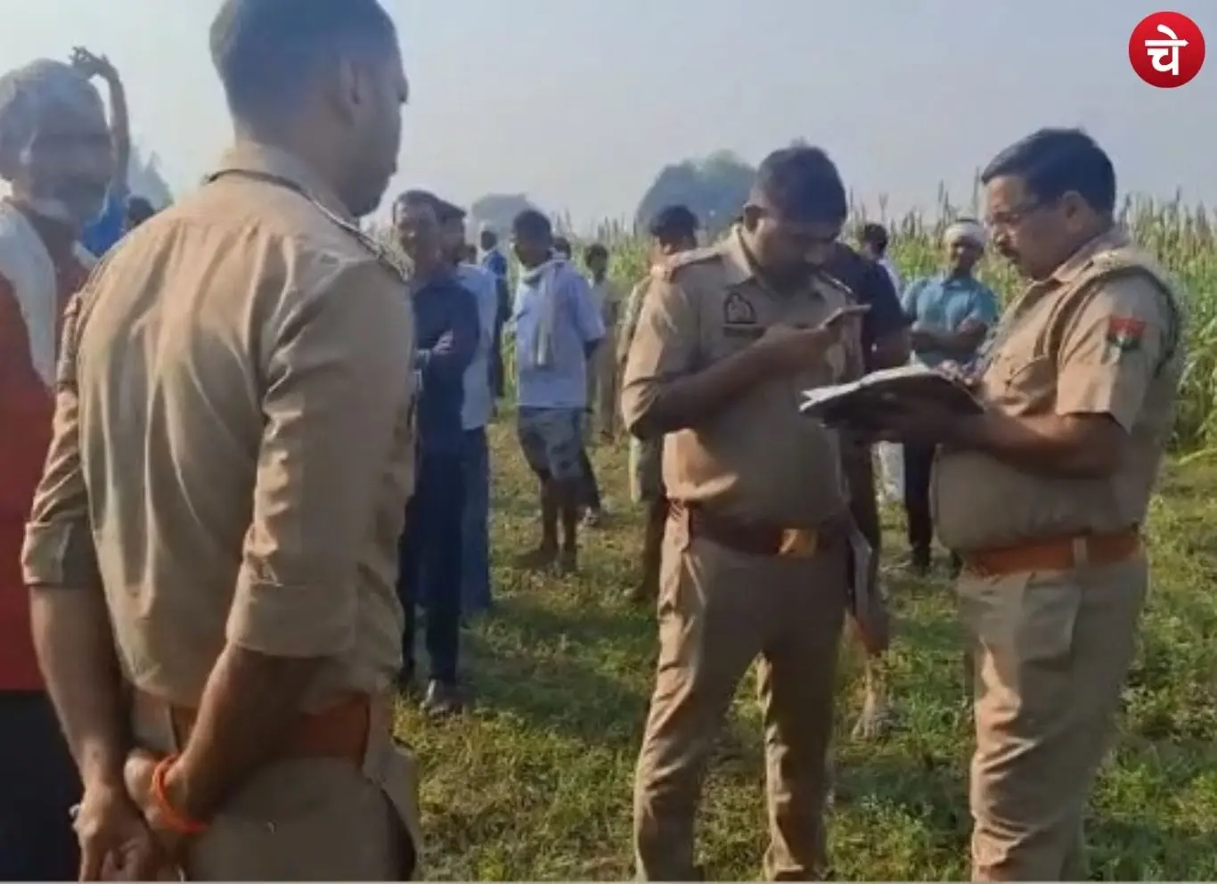 Police investigating at the scene in Lakh village, Indargarh area